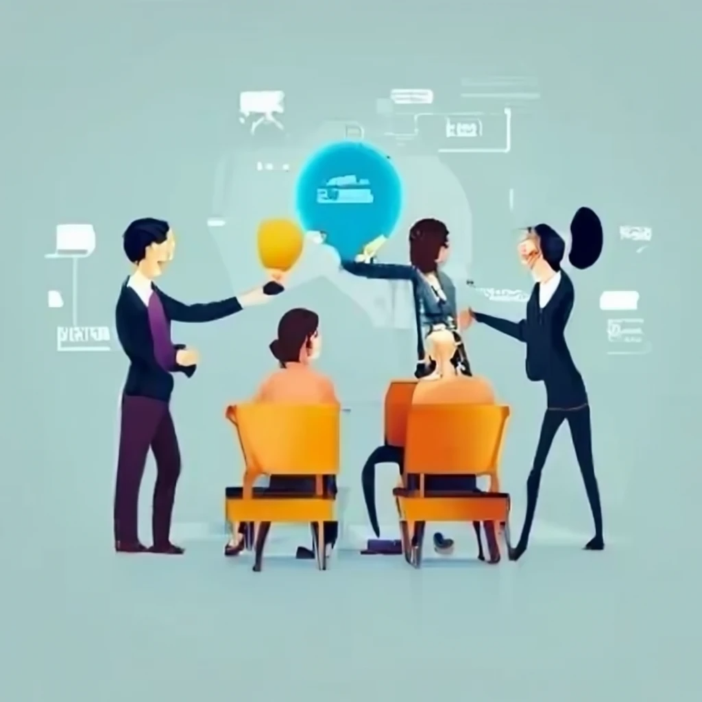 Un dibujo de personas sentadas en círculo discutiendo los beneficios del servicio fraccionario.